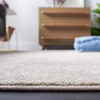 Tan and Blue Synthetic Flat Woven Round Area Rug, 9' x 12'