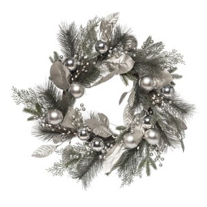 Transpac Artificial 24 in. Silver Christmas Artificial Wreath - 1 of 2