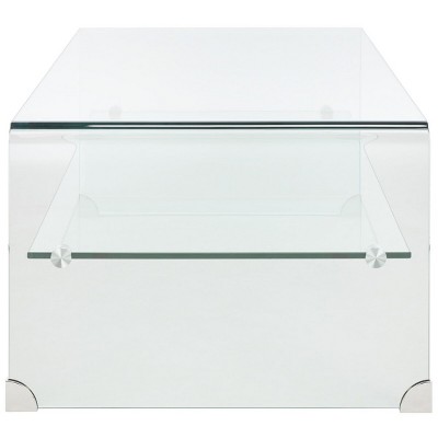 Clear Tempered Glass Rectangular Coffee Table with Storage Shelf