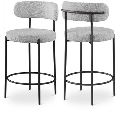 Meridian Furniture,Beacon Grey Boucle Fabric Stool, Set of 2