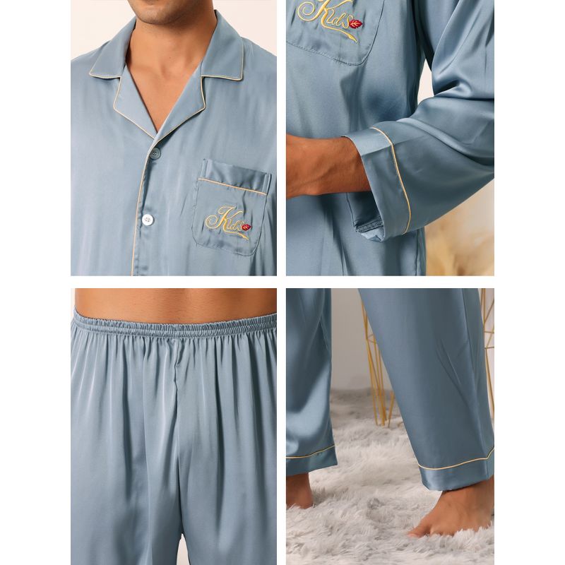 cheibear Men's Sleepwear Long Sleeve Button Down Shirt Pants Matching Couple Pajama Sets, 5 of 7