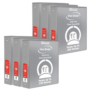 BAZIC Products® 3-Ring View Binder with 2 Pockets, 1.5", Gray, Pack of 6 - 1 of 2