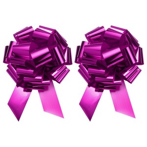 Unique Bargains Bright Durable Metallic Gift Wrapping Large Pull Bow for Wedding 2 Pcs Rose Red 24 inch - 1 of 4