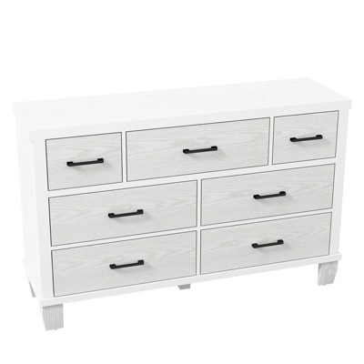 7-Drawer Dresser, Modern Wooden Bedroom Chest of Drawers With Storage Drawers, Farmhouse Style TV Stand for Living Room, Bedroom, Hallway, White