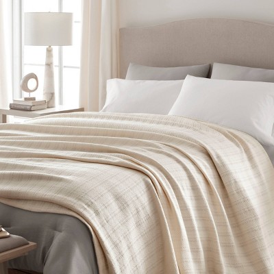 Full Off-White Cotton Fleece Reversible Blanket