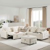 117 Inch Sectional Sofa with Storage Ottoman, Pull-Out Sleeper with Flip-Up Table and USB Ports, Chenille Sofa with Wood Frame-Coolbibila - 2 of 4