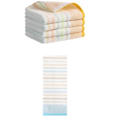REGALWOVEN 5 Pack Cotton Soft Absorbent Striped Bathroom Hand Towel Set 13" x 27"