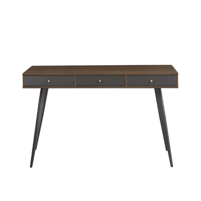 GlasFlength Desks Modern Writing Study Desk with Three Drawers Multifunctional Home Office Computer Desk, Brown, 47.24"*19.68"*29.37"