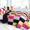 Slickblue Full/Queen Checkered Board Quilt Set, Handmade, Vermicelli Quilted, Reversible, Orange/Purple, 3PC - 2 of 3