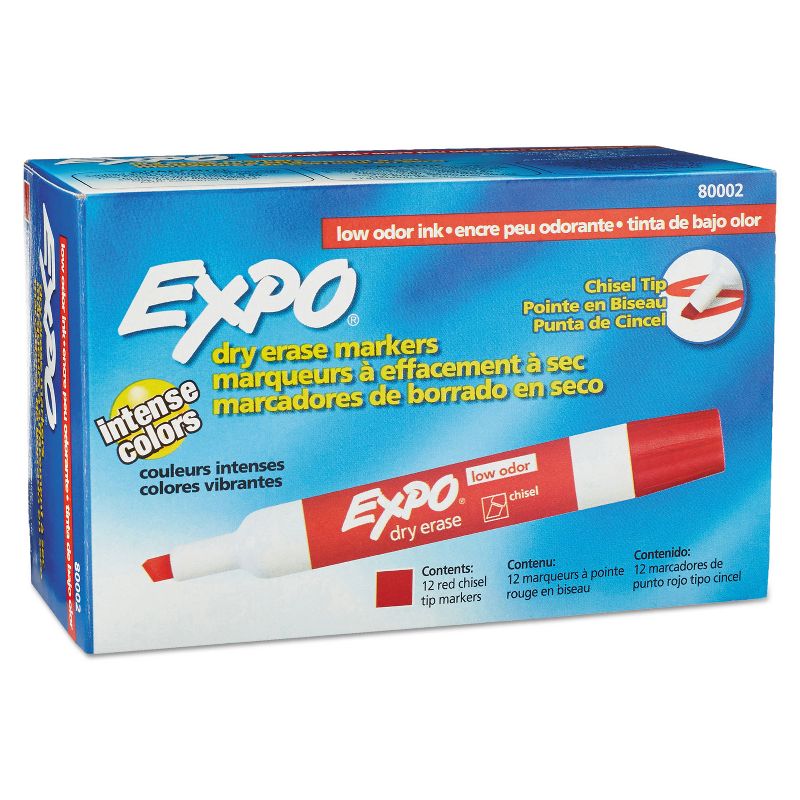 EXPO Low Odor Dry Erase Marker Chisel Tip Red Dozen 80002, 1 of 8