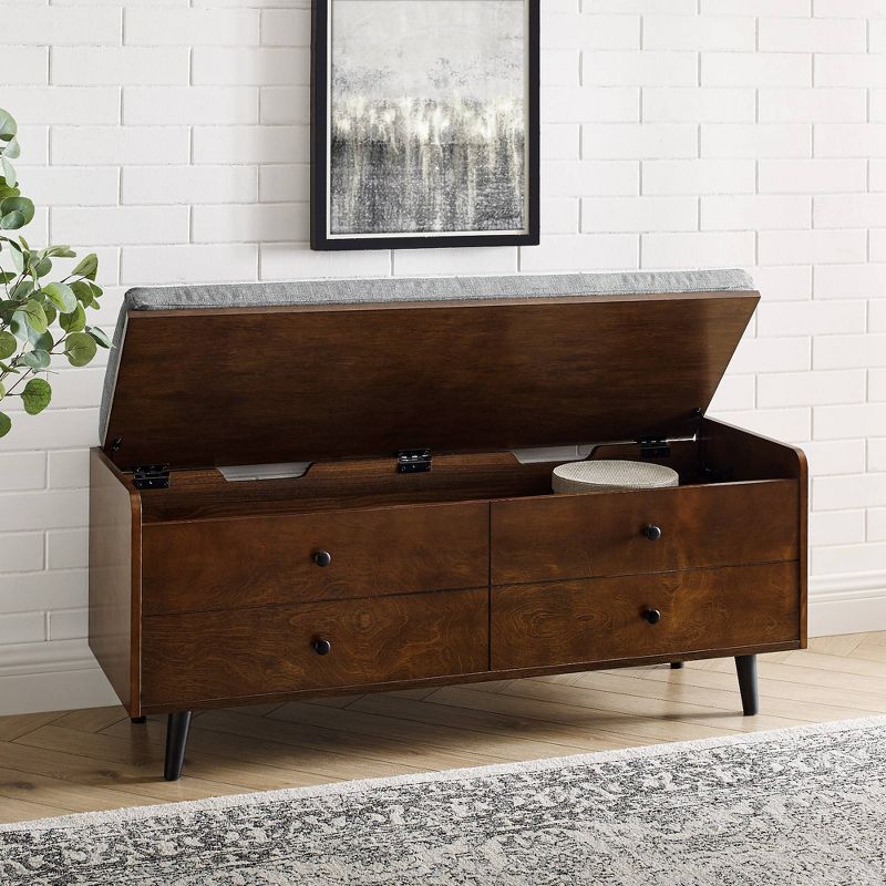 Harvey Mid-Century Modern Lift Top Faux Drawer Storage Bench - Saracina Home, 5 of 11
