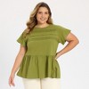 Women's Plus Size Pleated Front Ruffle Sleeve Crew Neck Flowy Summer Casual Babydoll Blouses - GRACE & GRANDEUR - 4 of 4