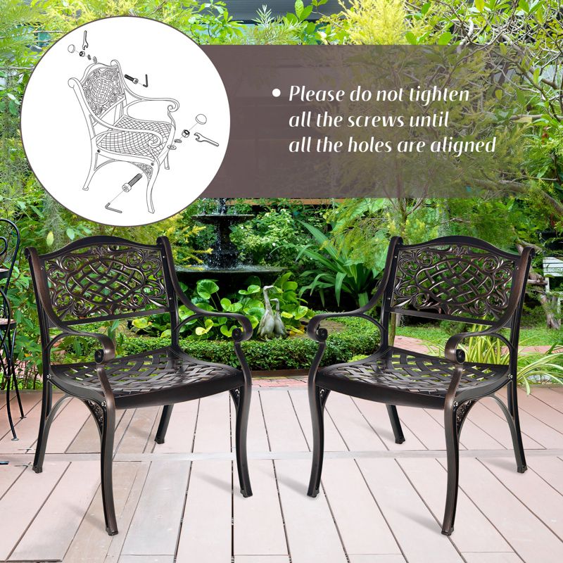 Tangkula 2/4 Pieces Outdoor Bistro Dining Chair Set All-Weather Cast Aluminum Chairs with Armrests and Curved Seats, 4 of 10