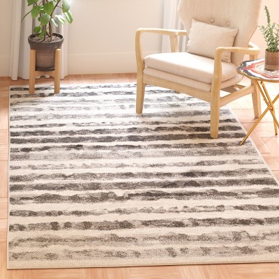 Ivory and Charcoal Reversible Square Synthetic Rug - Easy Care 47"