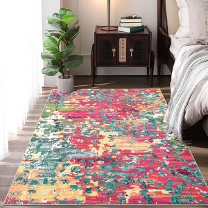 Machine Washable Area Rug, Non Slip Modern Abstract Carpet with Boho Watercolor Design, Low Pile Throw Rug for Living Room - 1 of 4