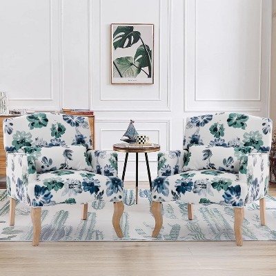 EROMMY High Back Floral Accent Chair for Living Room,Upholstered Wingback Chair w/Pillow, Comfy Armchair w/Wooden Legs