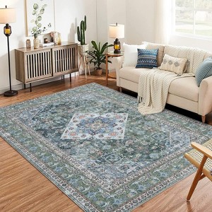 Oriental Area Rug, Washable Vintage Floral Carpet, Stain Resistant Non Slip Rubber Backing, Soft Printed Accent Rug for Living Room, Bedroom - 1 of 4
