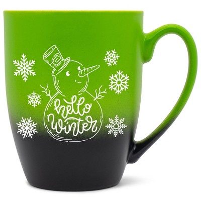 Elanze Designs Hello Winter Two Toned Ombre Matte Green and Black 12 ounce Ceramic Stoneware Coffee Cup Mug