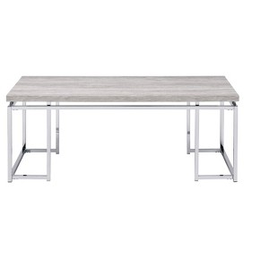 HomeRoots 47" Oak and Silver Wood And Metal Frame Coffee Table - 1 of 4