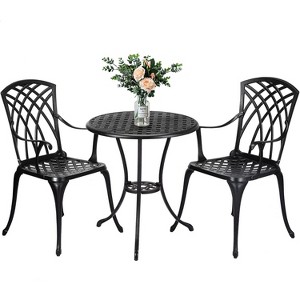 Cast Aluminum Patio Bistro Set with Umbrella Hole, 3 Pcs Outdoor Bistro Set Rust-Resistant, Patio Table and Chairs for Garden, Patio Balcony - 1 of 4