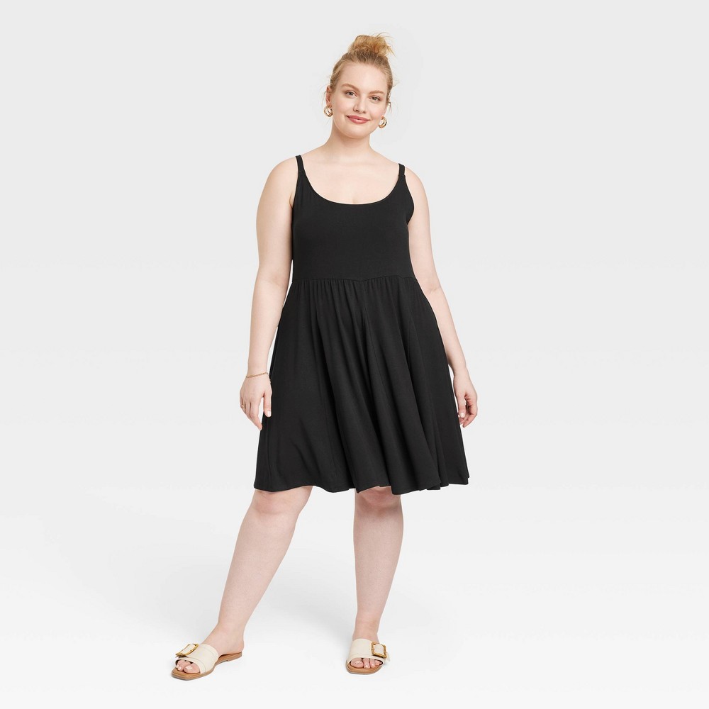 Women's Flared Midi Skater Dress - Ava & Viv™ Black 1X