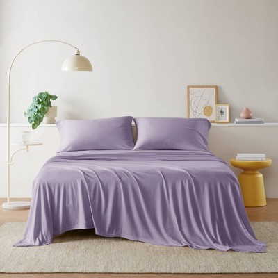Twin XL Purple Jersey Knit Polyester Sheet Set