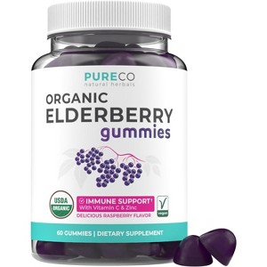 Organic Elderberry Gummies for Adults, Immune Support Supplement with Black Elderberry Vitamin C & Zinc for Daily Immunity, Pure Co, 60ct - 1 of 4