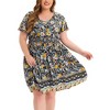 Agnes Orinda Women's Plus Size V Neck Short Sleeve Midi Boho Floral Smock Waist Outfits A Line Dresses - 2 of 4
