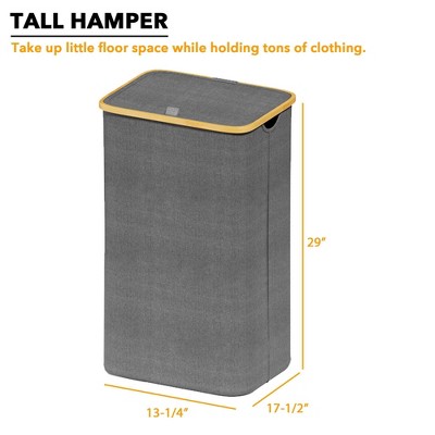 Gray Collapsible Upright Laundry Hamper with Bamboo Lid