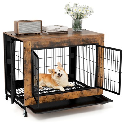 Tangkula Dog Crate Furniture Industrial Dog Kennel w/ Flip-up Top Decorative Pet House