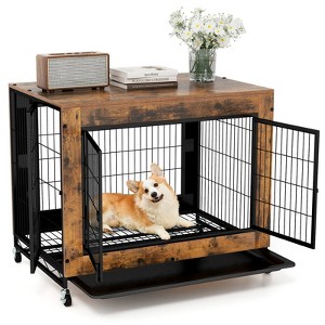Tangkula Dog Crate Furniture Industrial Dog Kennel w/ Flip-up Top Decorative Pet House - 1 of 4