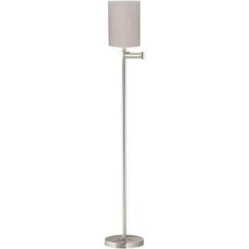 360 Lighting Modern Swing Arm Floor Lamp 60.5" Tall Brushed Nickel Ivory Natural Linen Cylinder Shade for Living Room Reading Bedroom Office