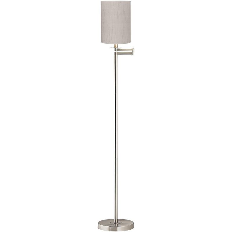 360 Lighting Modern Swing Arm Floor Lamp 60.5" Tall Brushed Nickel Ivory Natural Linen Cylinder Shade for Living Room Reading Bedroom Office, 1 of 4