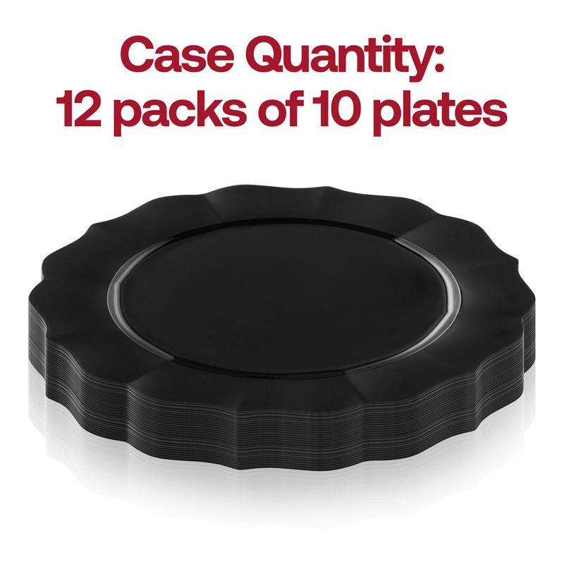 Smarty Had A Party 10.25" Black Round Lotus Disposable Plastic Dinner Plates, 3 of 7