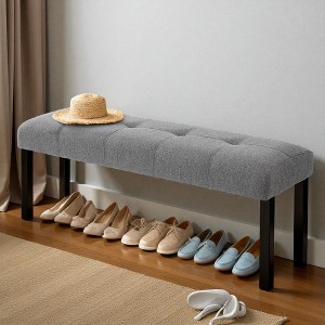 Mshliw 47.24" Upholstered Dining Bench with Tufted Linen Seat, Rubber Wood Frame, Shoe Bench, Storage Bench, Padded Seating for Entryway or Bedroom - 1 of 4