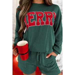 Corded Merry Graphic Long Sleeve Top and Shorts Set - 1 of 4