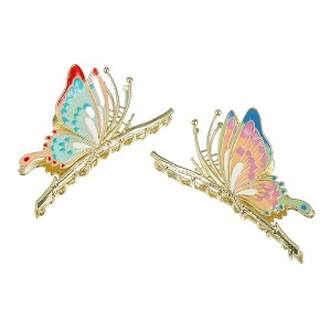 Unique Bargains Women's Butterfly Metal Hair Claw Clip Gold Tone 2 Pcs - 1 of 4