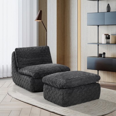 Oversized Corduroy Bean Bag Chair for Adults with Ottoman,Ergonomic Memory Foam Floor Lounger for Living Room,Bedroom or Game Room-The Pop Home
