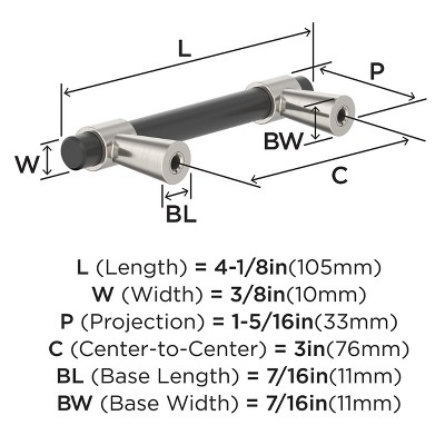 Matte Black and Satin Nickel 3" Modern Cabinet Pull