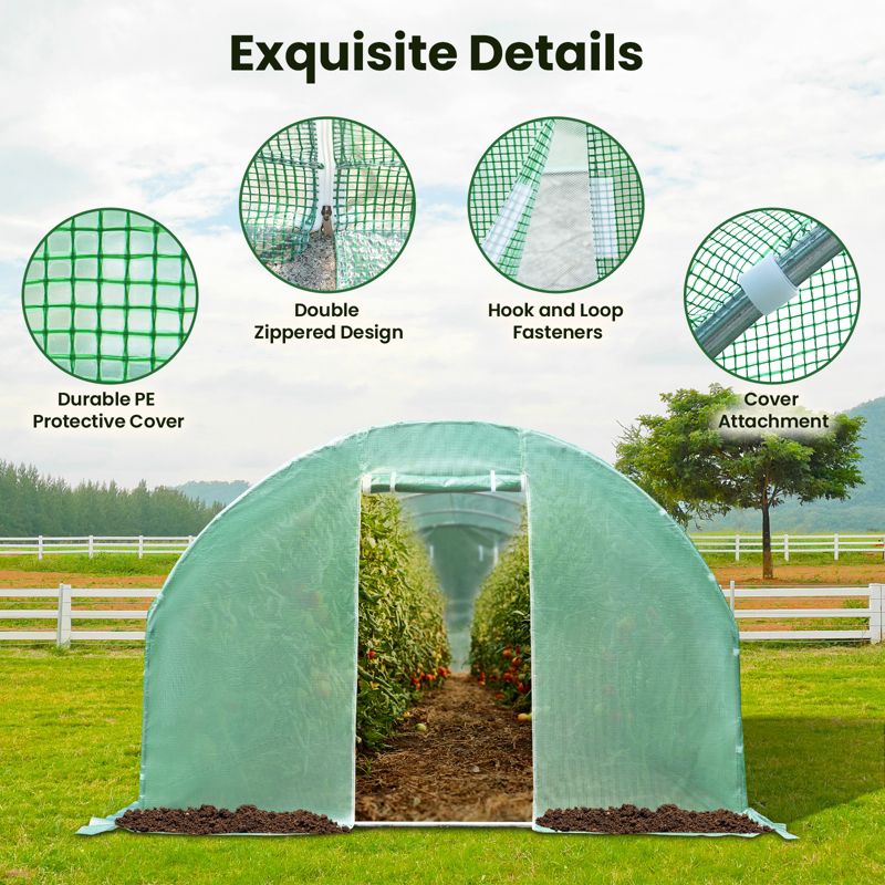 Tangkula 10FT x 20FT x 6.5FT Portable Walk-in Greenhouse Outdoor Gardening Greenhouse w/ 2 Roll-up Zippered Doors 8 Side Mesh Windows, 4 of 10