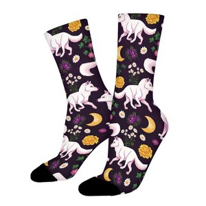 Wolf Flower Women Printed Crew Socks Funny Funky Socks Soft Polyester Novelty Gifts for Artists Men - 1 of 1