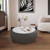 Okak Modern Round Drum Shape Coffee Table with Marble Top & Leather Side,Fashionable Center Table for Living Room,Bedroom - 2 of 4