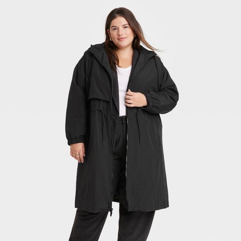 Women s Relaxed Fit Trench Rain Coat A New Day Black XXL