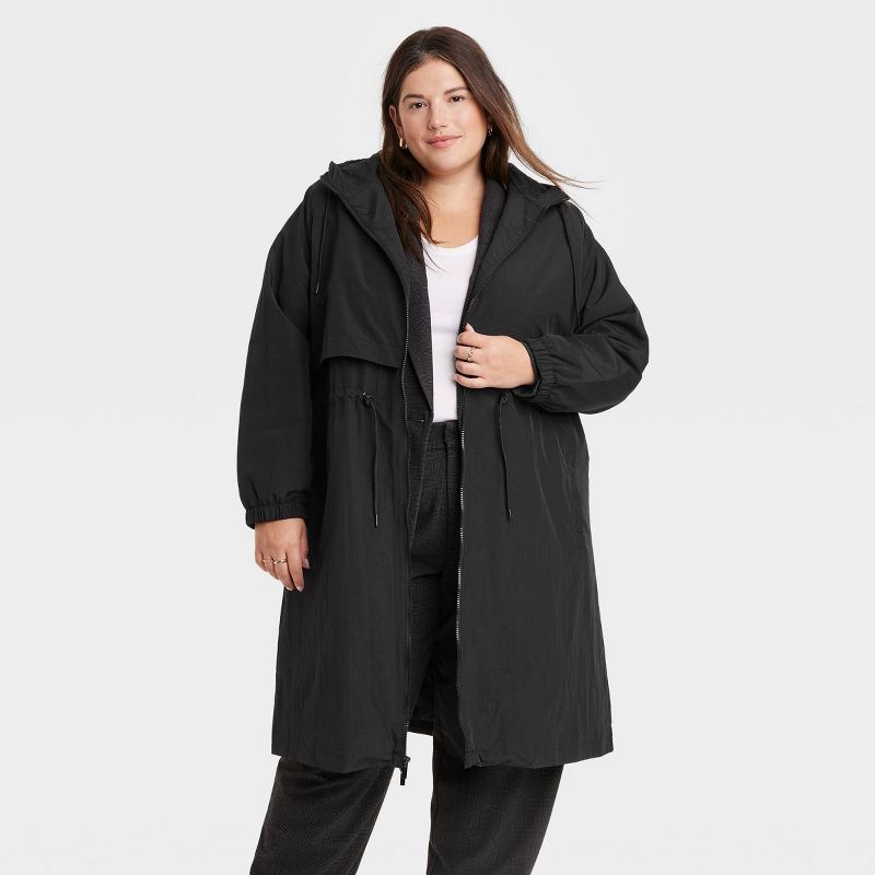 Women's Hooded Relaxed Fit Trench Rain Coat - A New Day™ Black , 1 of 7