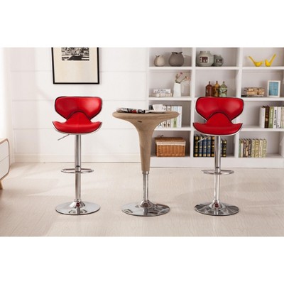 Red Faux Leather Adjustable Swivel Bar Stools with Chrome Base, Set of 2
