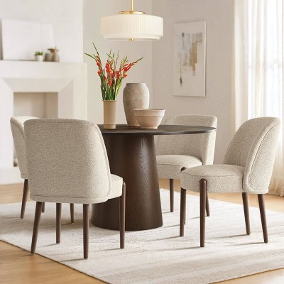 Mid Century Modern Dining Room Chair Set of 4 Linen Upholstered Dining Chair​ Solid Wood Dining Chair with Beech Legs for Kitchen-Tanpinhause