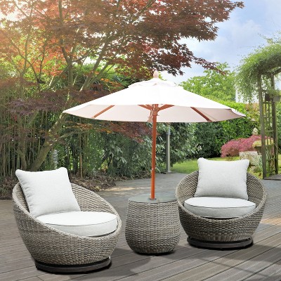 FIONECA 3-Piece Outdoor Wicker Swivel Chair Set with Side Table, Fully Assembled