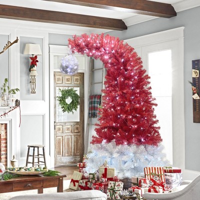 NicBex 6ft Prelit Artificial Christmas Tree with 1250 Branch Tips, 300 Lights and Bent Top for Indoor, Red
