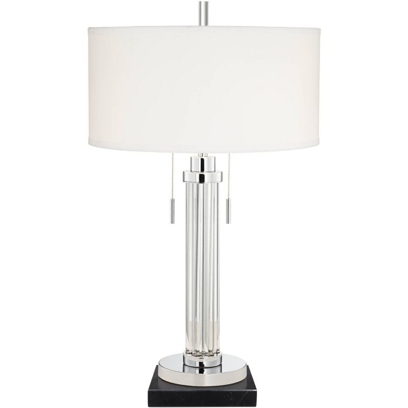 Possini Euro Design Cadence Modern Table Lamp with Square Black Marble Riser 30" Tall Glass Column White Shade for Bedroom Living Room Bedside Office, 1 of 7