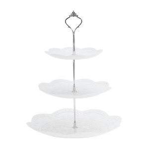 Unique Bargains 3 Tier Dessert Cupcake Stand Round with Tiered Serving Tray for Donuts Fruits White Silver Tone - 1 of 4